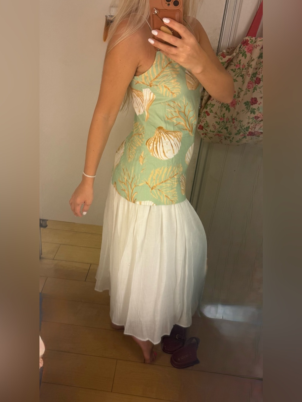 Moon River Women's Midi Farm Anthropologie Dress Blue S Rio